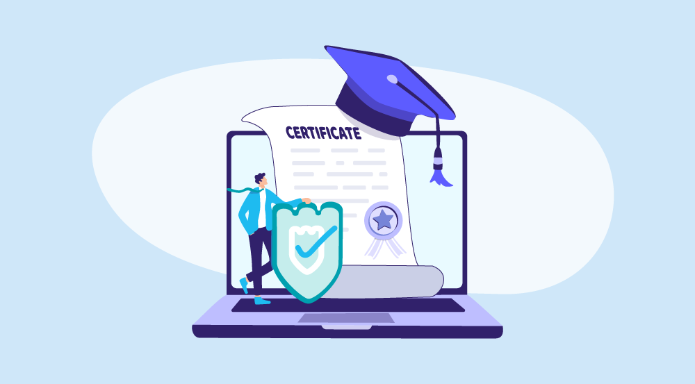 Conceptual illustration of an online HR certificate program.