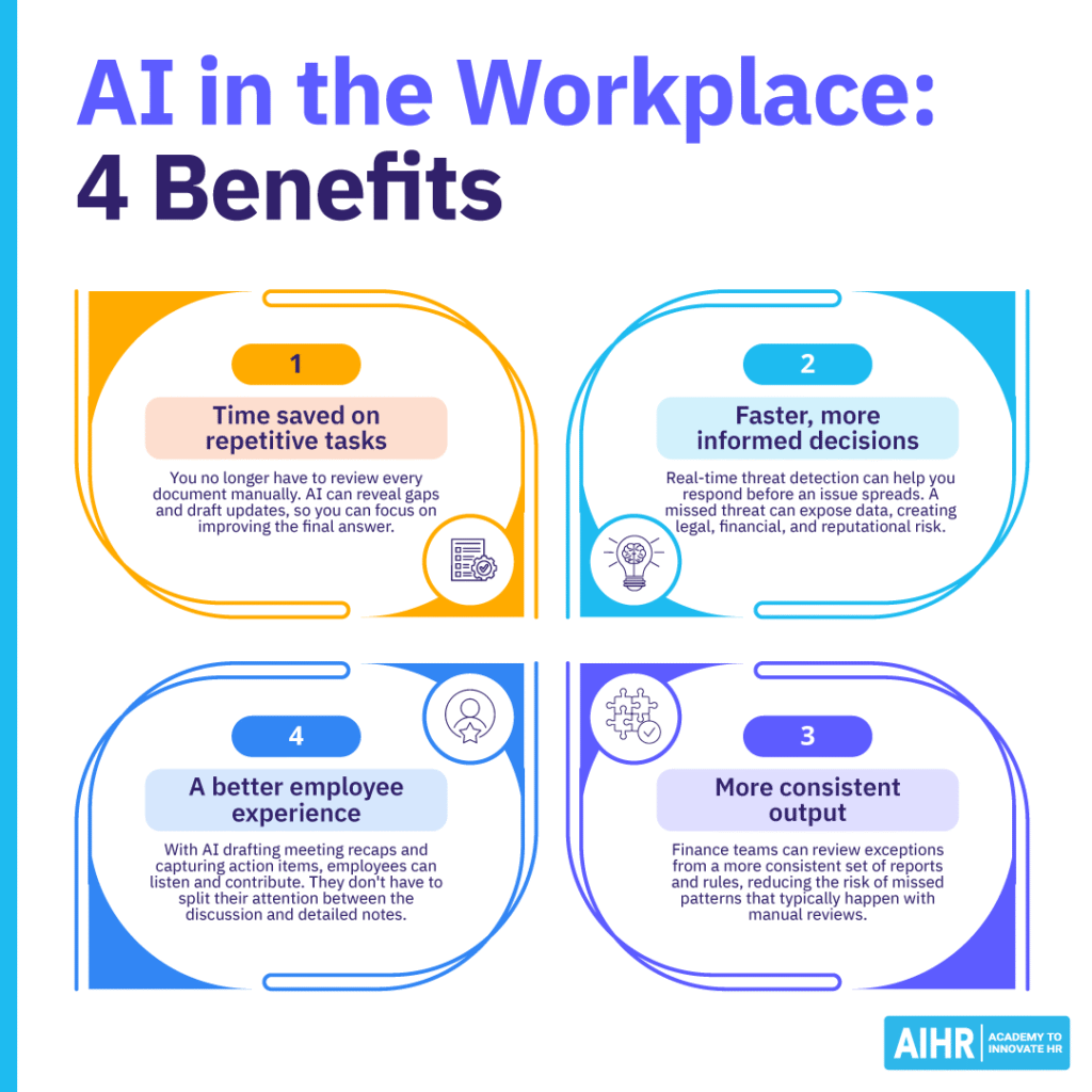 Four benefits of AI in the workplace.