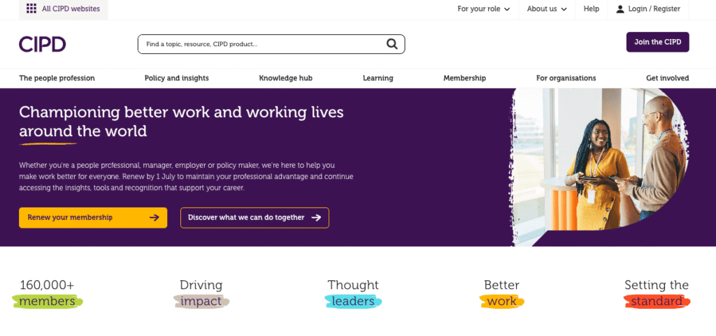 CIPD website homepage.
