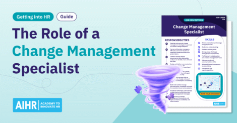 Preview of AIHR's change management specialist job description.