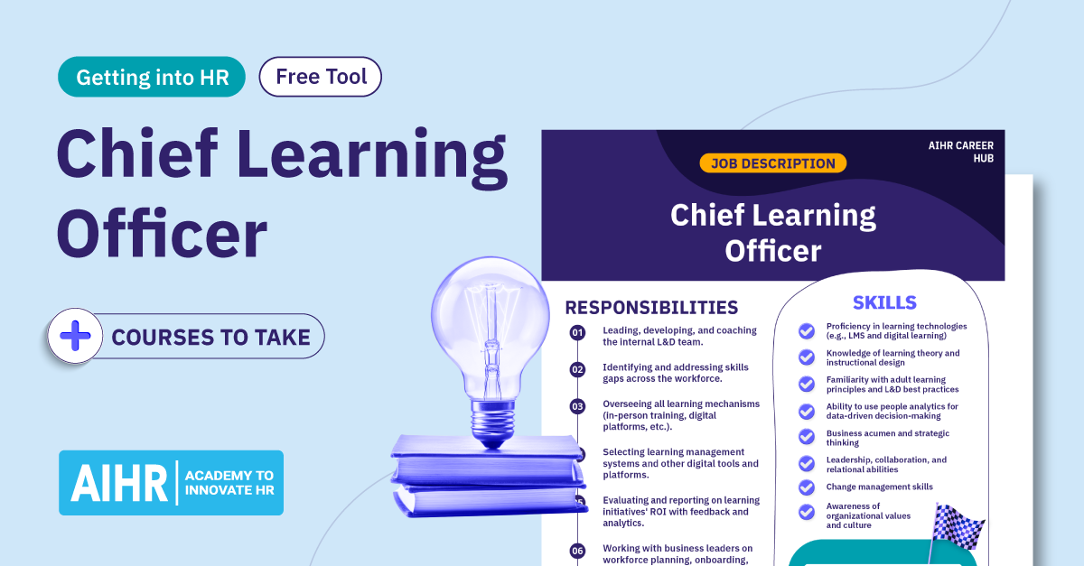Chief Learning Officer job description showing key responsibilities, required skills, and recommended HR courses to take.