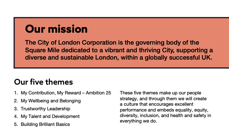 City of London’s people strategy.