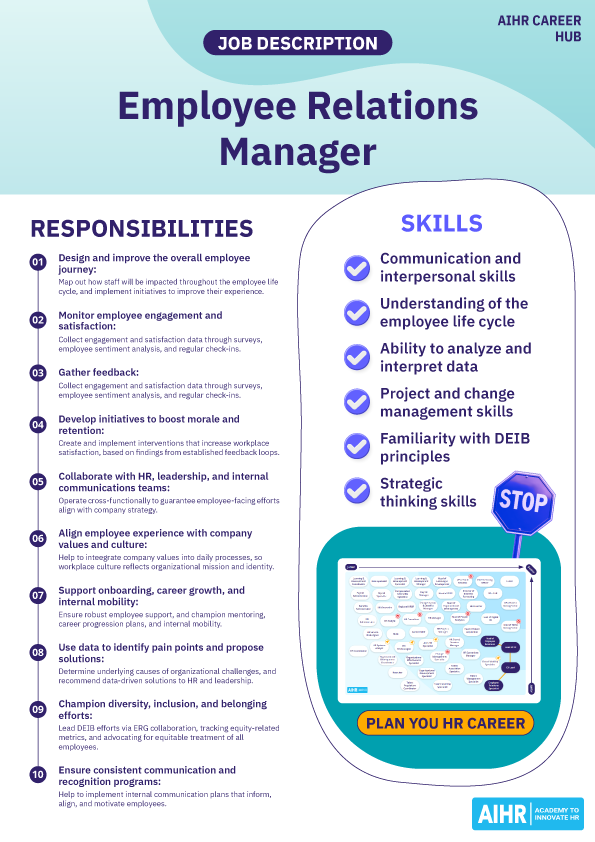 Employee Relations Manager job description with responsibilities, skills and career path.