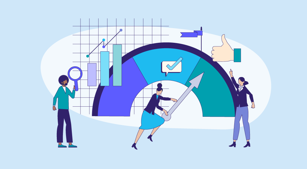 Conceptual image of an employee review being conducted.