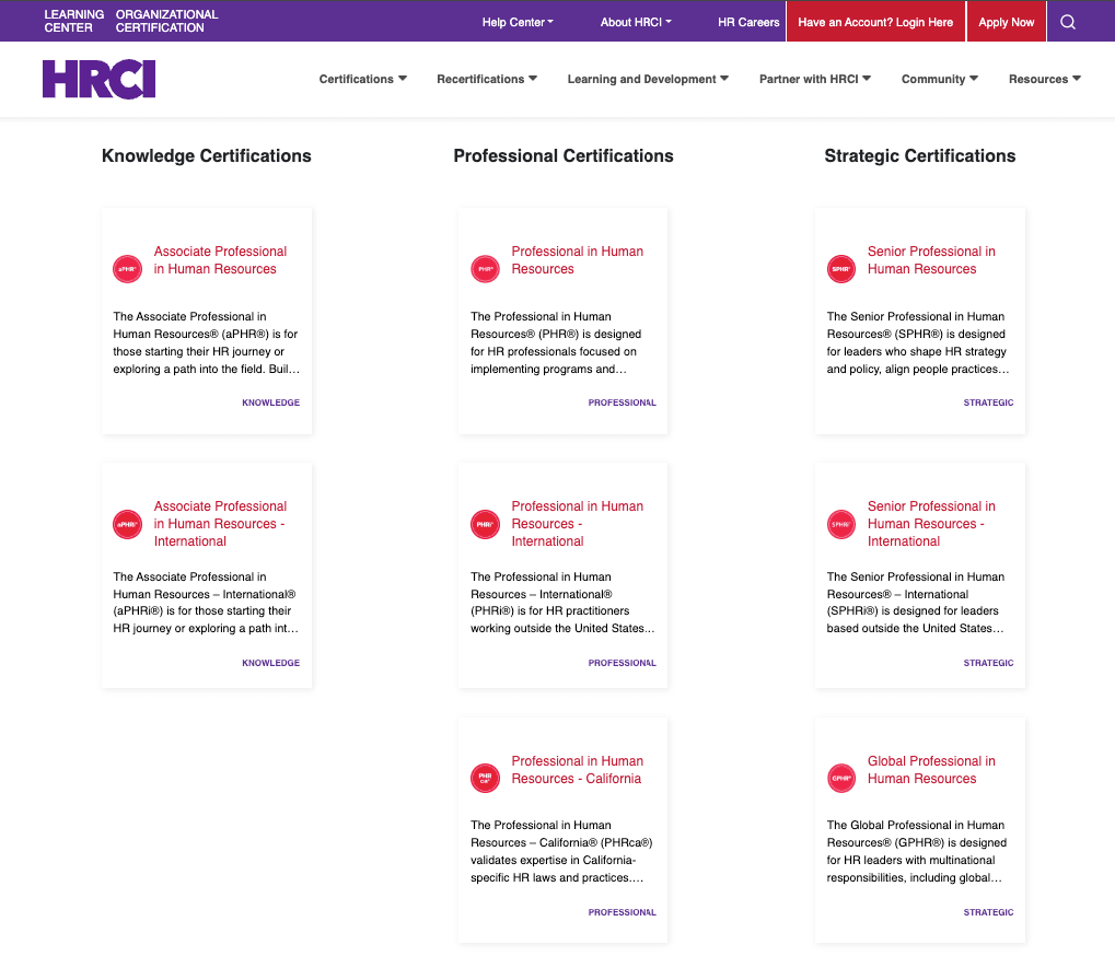 HRCI certifications.