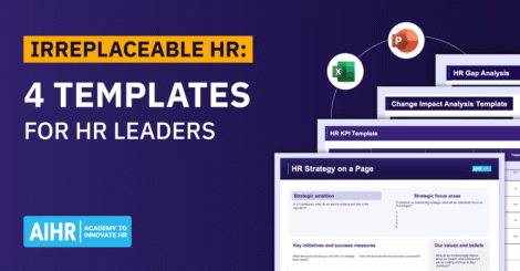 4 ready-to-use HR templates including strategic plan, KPI tracker, gap analysis, and change impact assessment.
