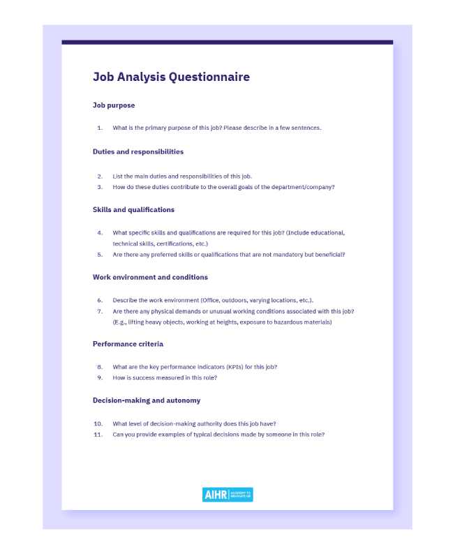 Preview of the Job Analysis Questionnaire template.