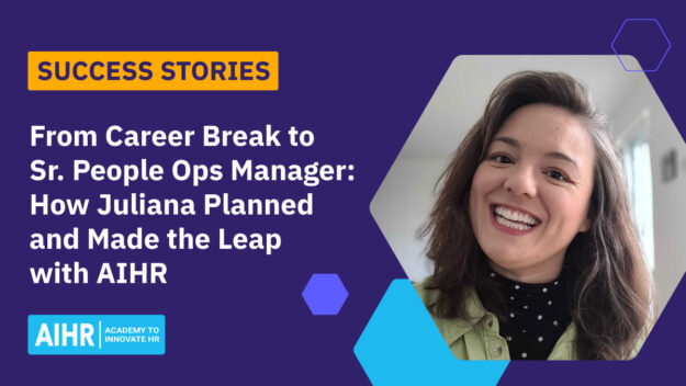 “Success Stories” headline about Juliana’s career break to Senior People Ops Manager with AIHR.