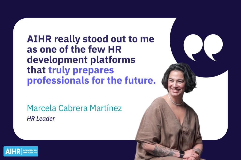 Marcela Cabrera Martínez quote on AIHR preparing HR professionals for the future.