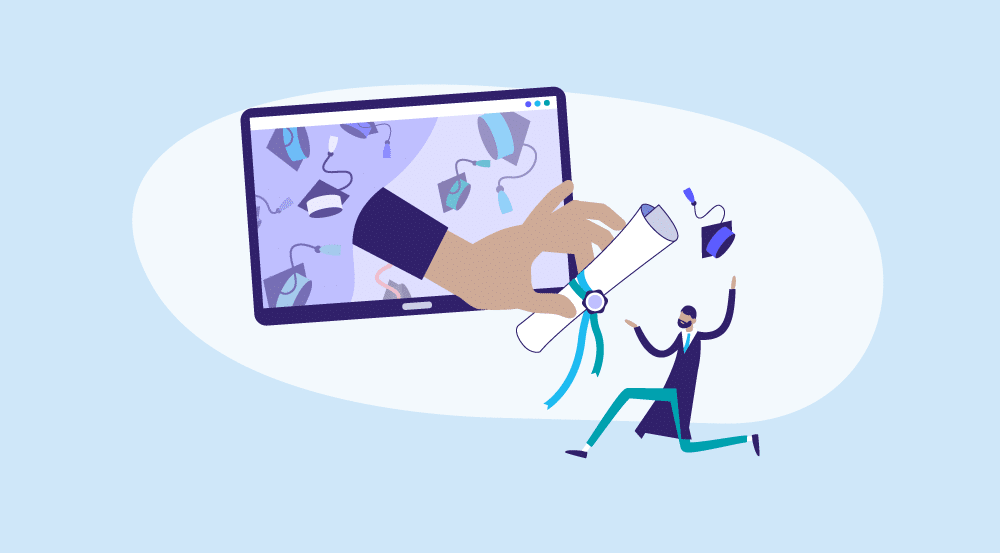 Conceptual depiction of online HR courses with certificates.