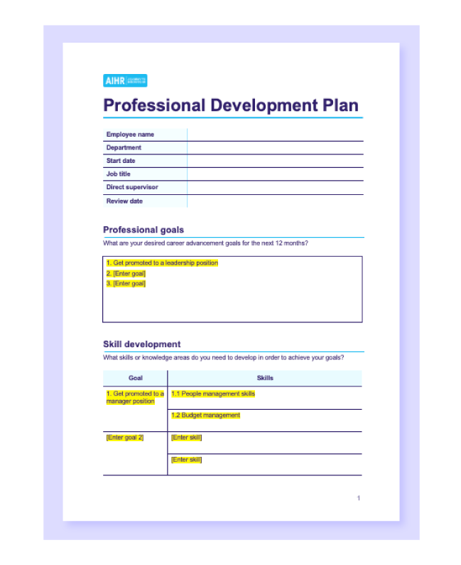 Preview of the “Professional Development Plan” template in Word.
