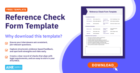 Preview of AIHR's reference check form template, along with the benefits of using it.
