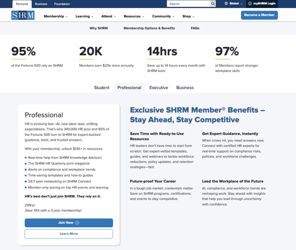 An overview of SHRM memberships.