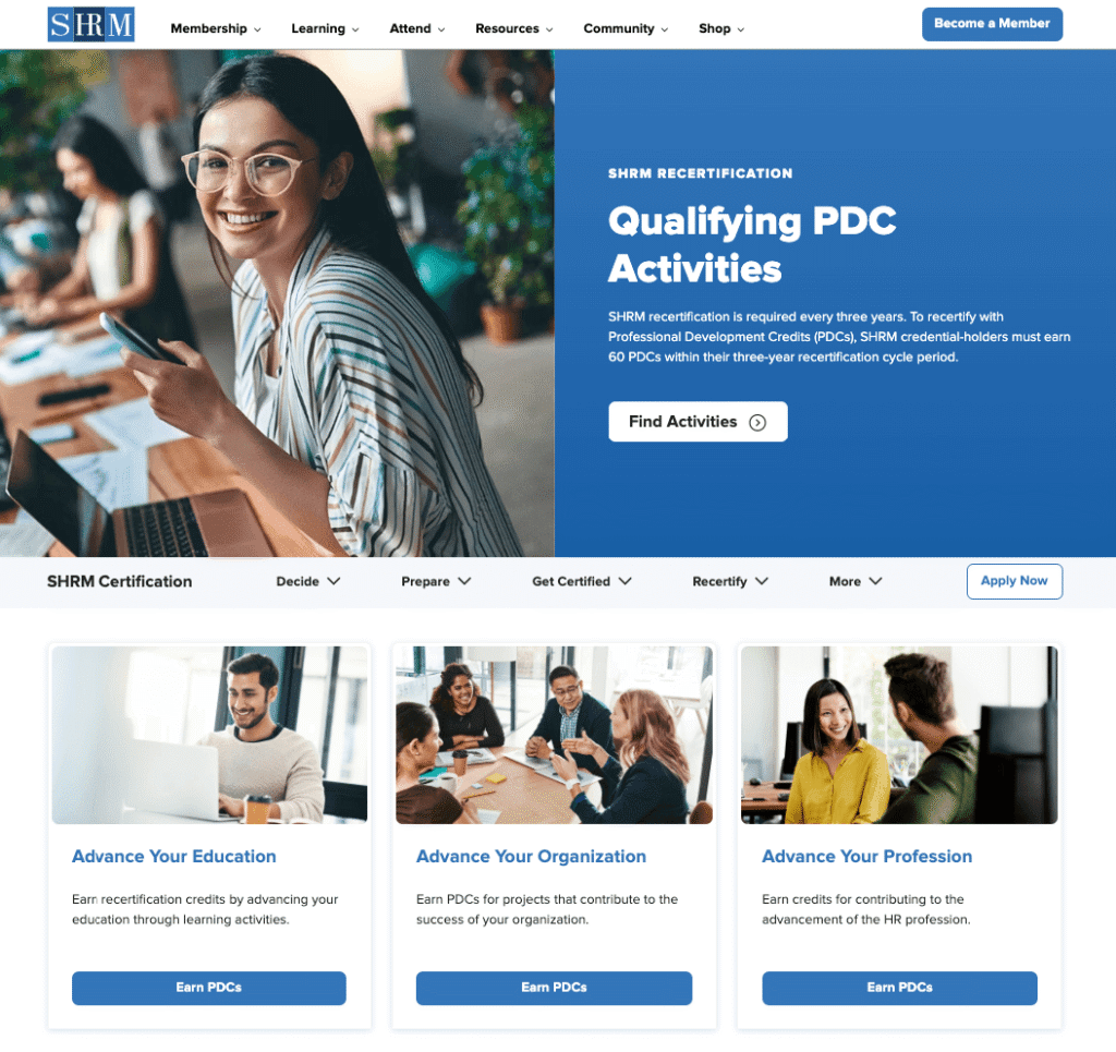 SHRM qualifying PDC activities.