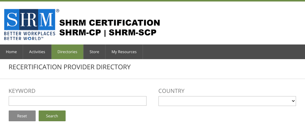 SHRM Recertification Provider Directory preview.