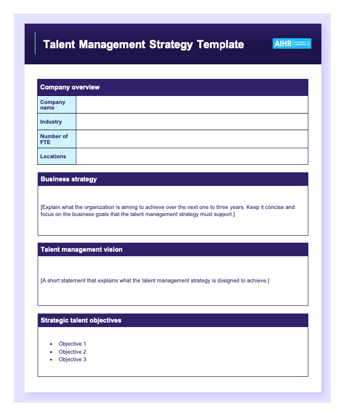 A preview of AIHR's talent management strategy template.