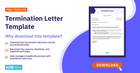 Termination letter template promo highlighting key benefits and a preview of the document with a download call to action.
