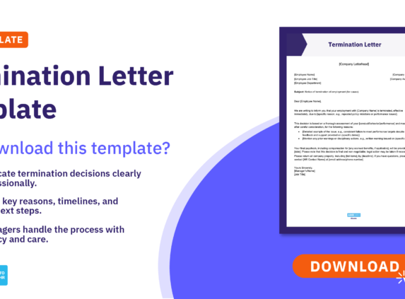 Termination letter template promo highlighting key benefits and a preview of the document with a download call to action.