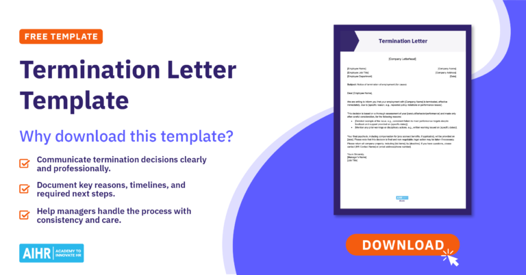 Termination letter template promo highlighting key benefits and a preview of the document with a download call to action.