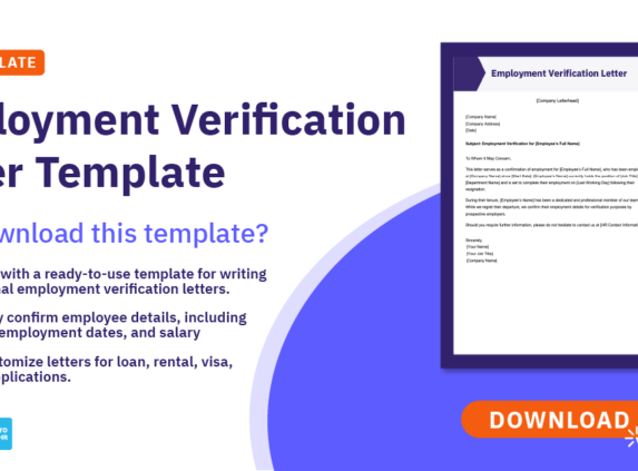Employment verification letter template preview with benefits for confirming job details, dates, and salary.