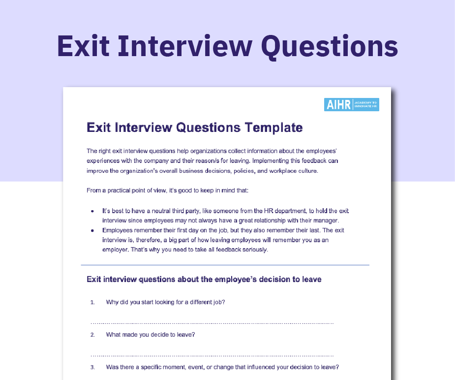Preview of the exit interview questions template in Word.