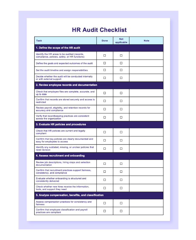 HR audit checklist preview in Word.