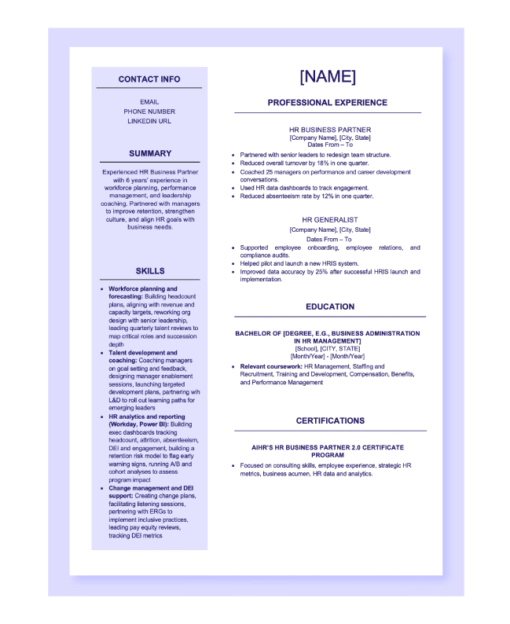 [FREE Template] Write A Standout HR Business Partner Résumé - AIHR