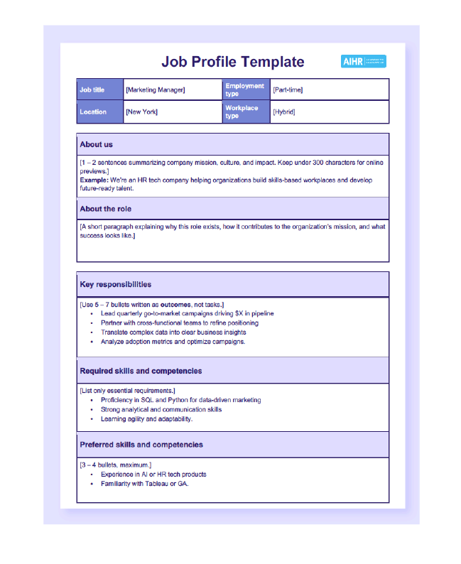 Free Job Profile Template download from AIHR