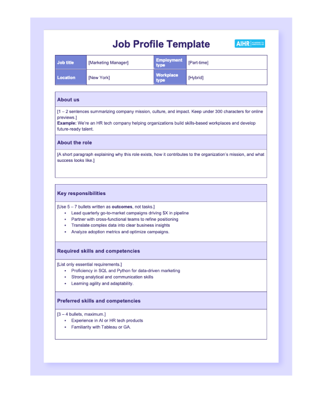 Preview of the Job Profile Template in a Word format.