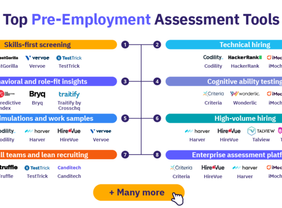 Top pre-employment assessment tools grouped by category.