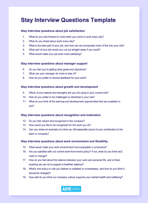 30 Stay Interview Questions To Ask Employees [+ Template] - AIHR